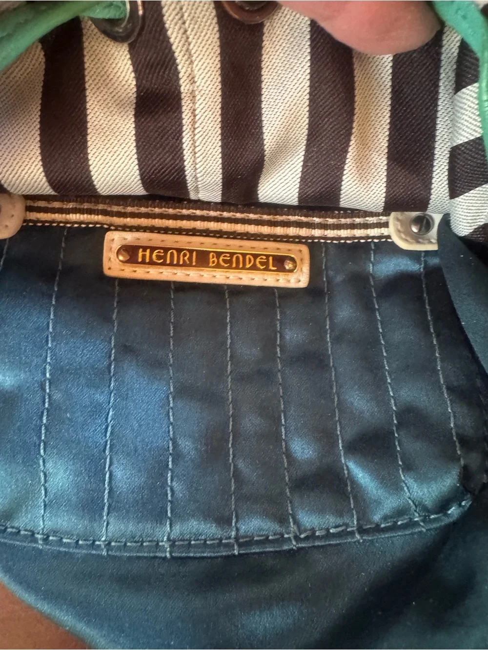 Henri Bendel Black & Silver stripes with Snake accents, turquoise trim Crossbody - Picture 11 of 11